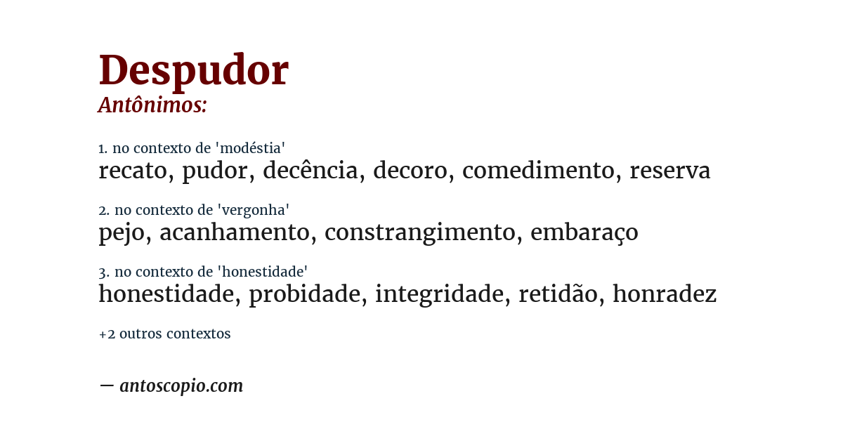 Antônimo de despudor