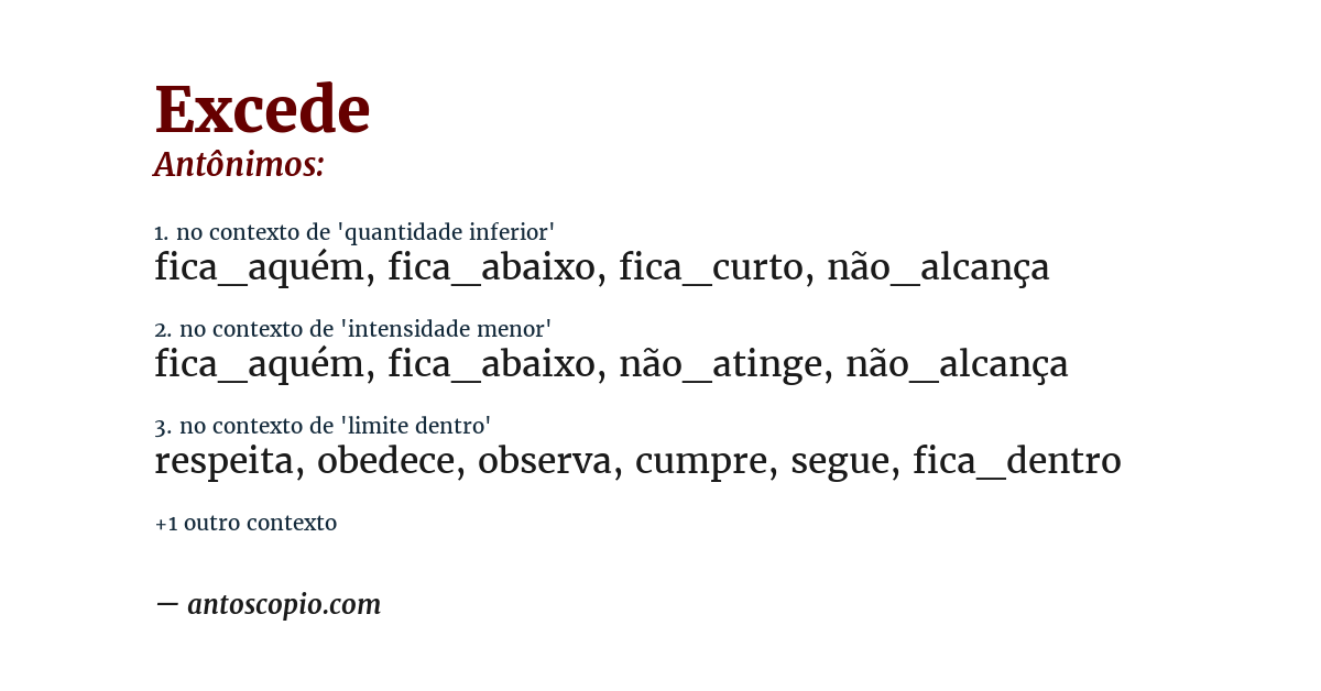 Antônimo de excede