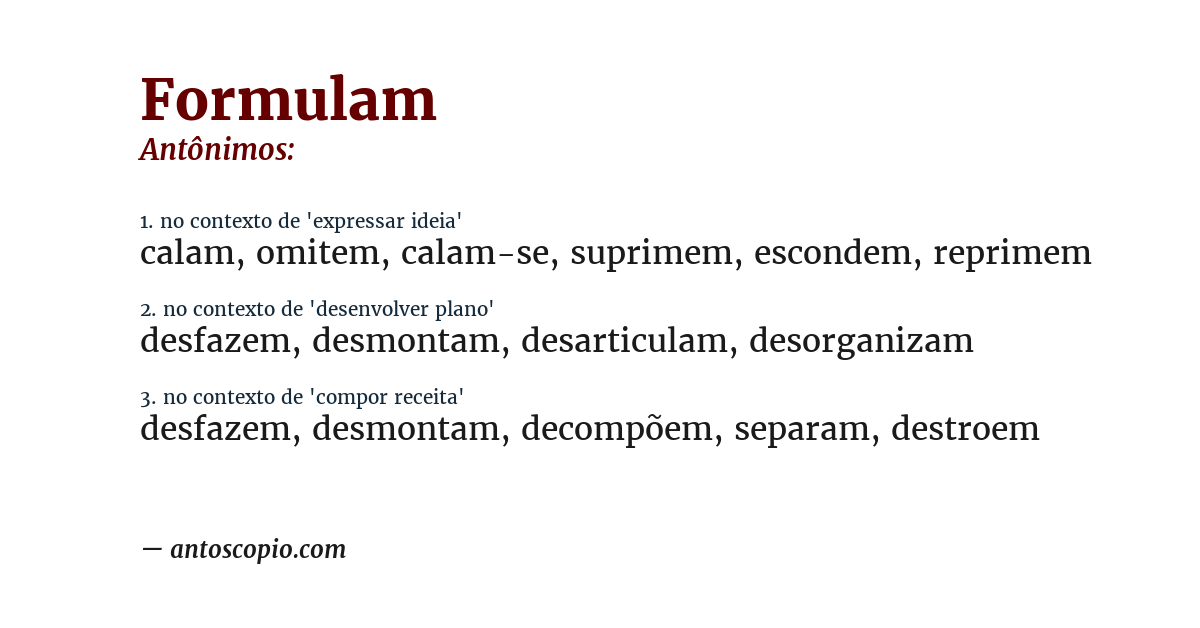 Antônimo de formulam