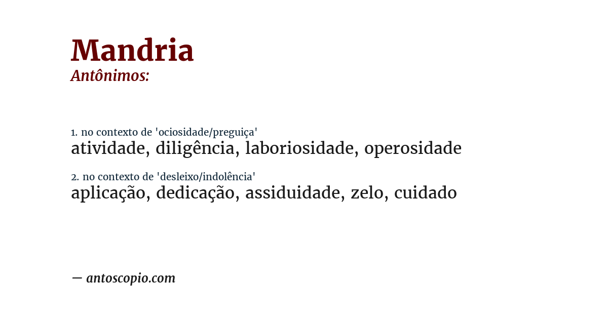 Antônimo de mandria