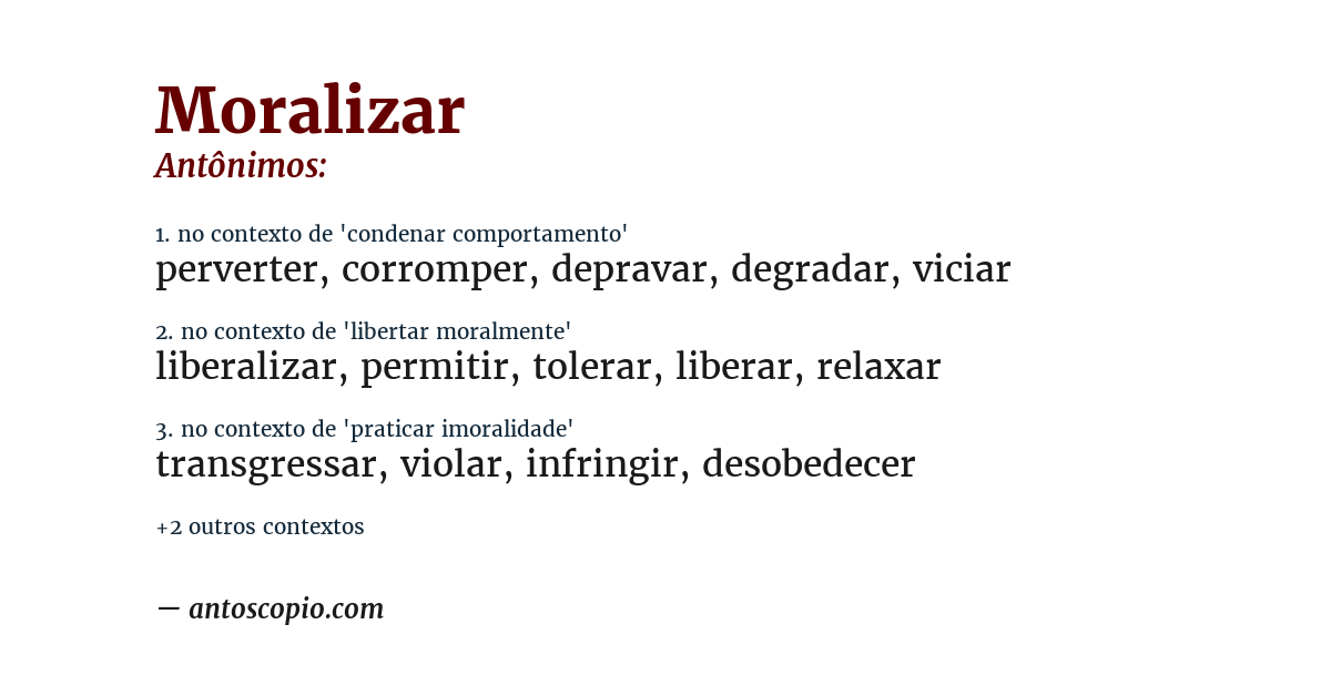 Antônimo de moralizar