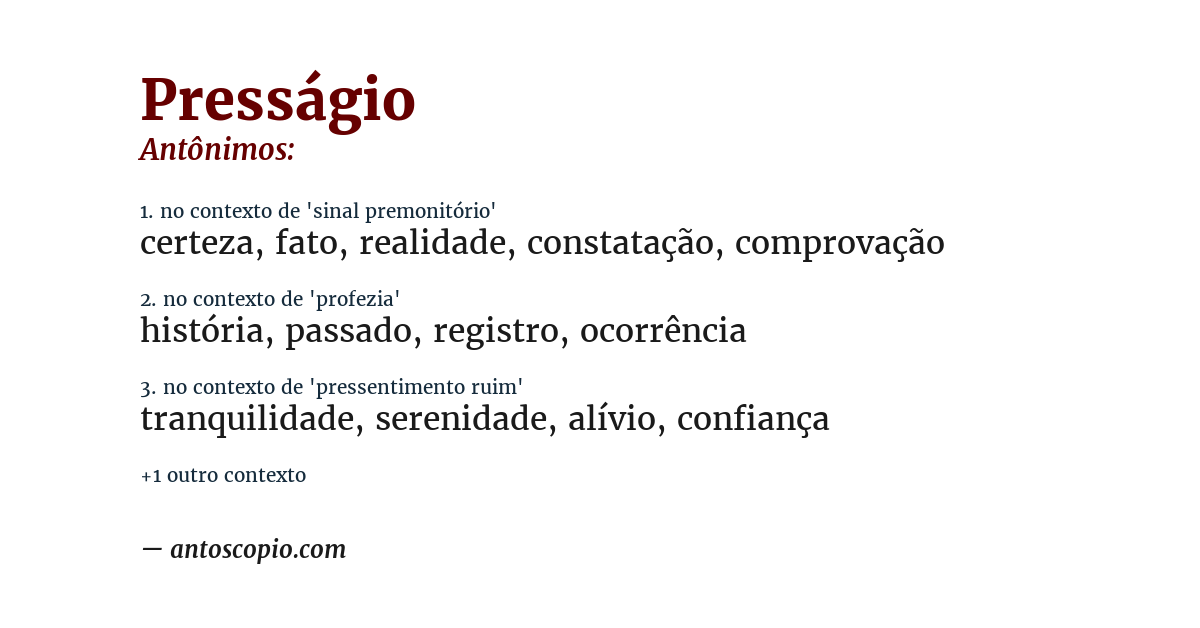 Antônimo de presságio