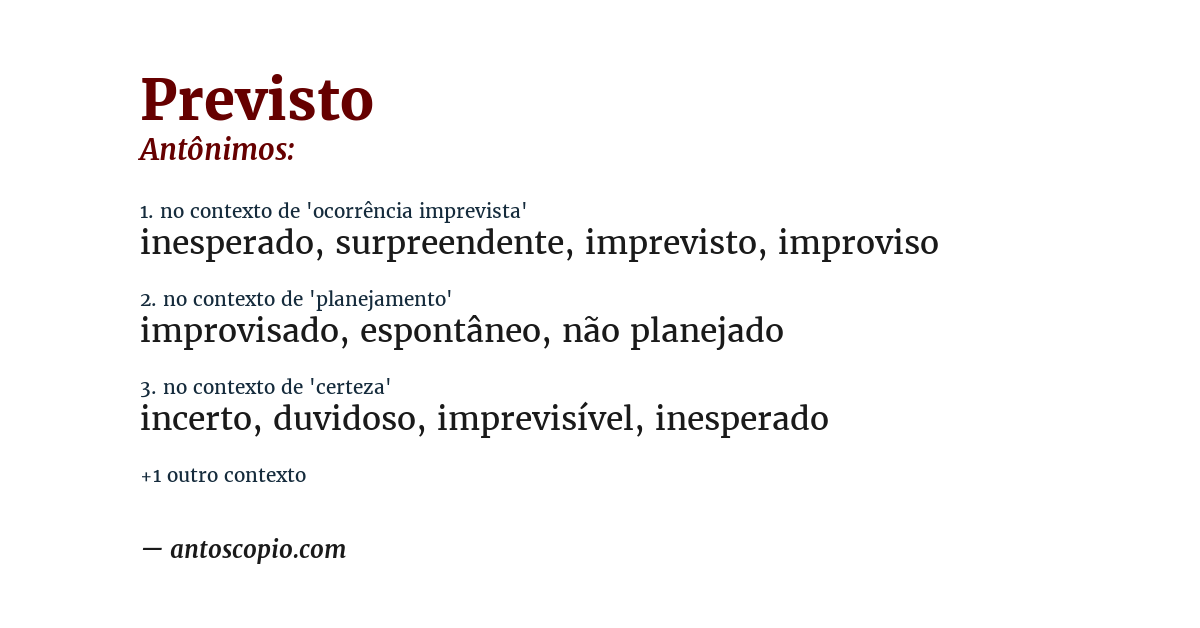 Antônimo de previsto