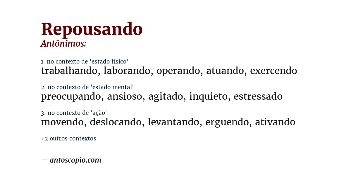 Antônimo de repousando