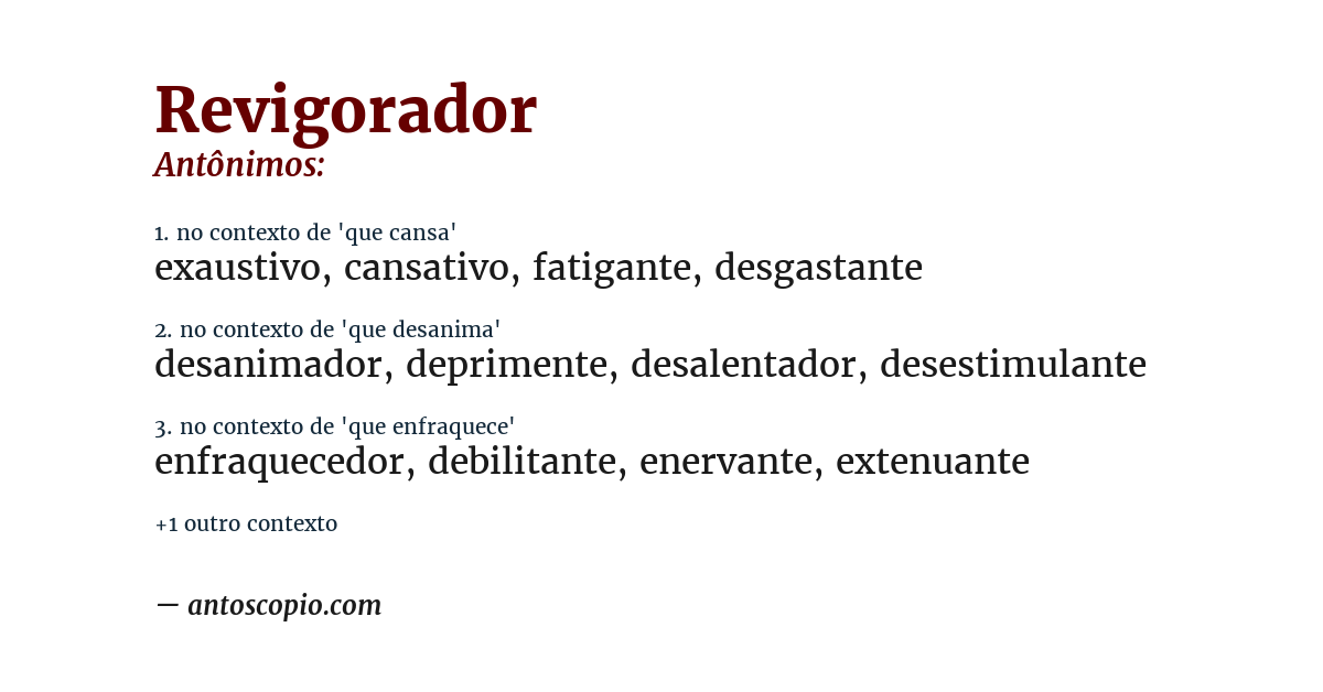 Antônimo de revigorador