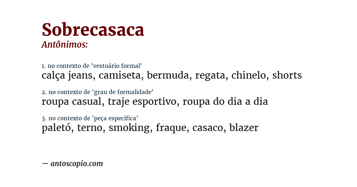Antônimo de sobrecasaca