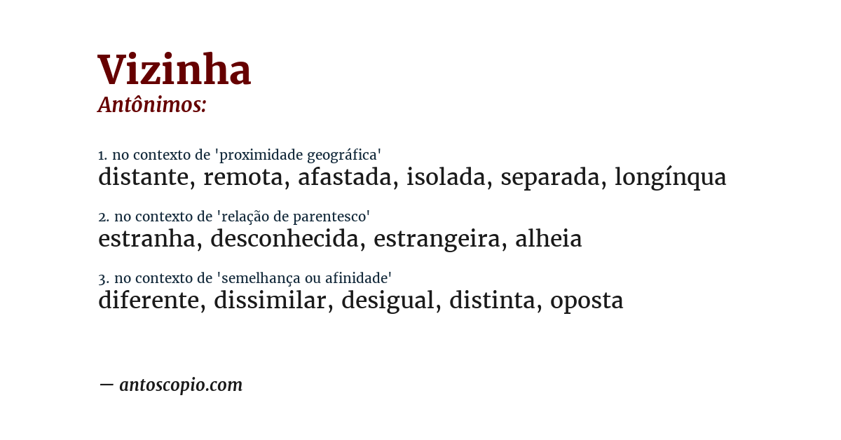 Antônimo de vizinha