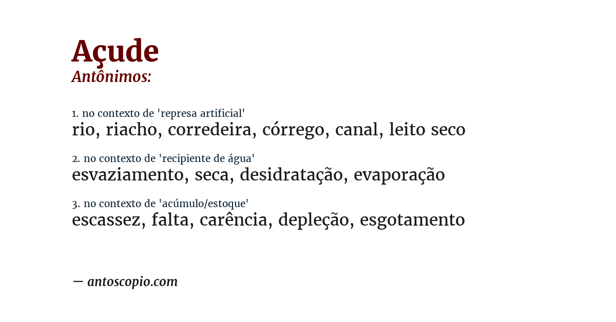Antônimo de açude