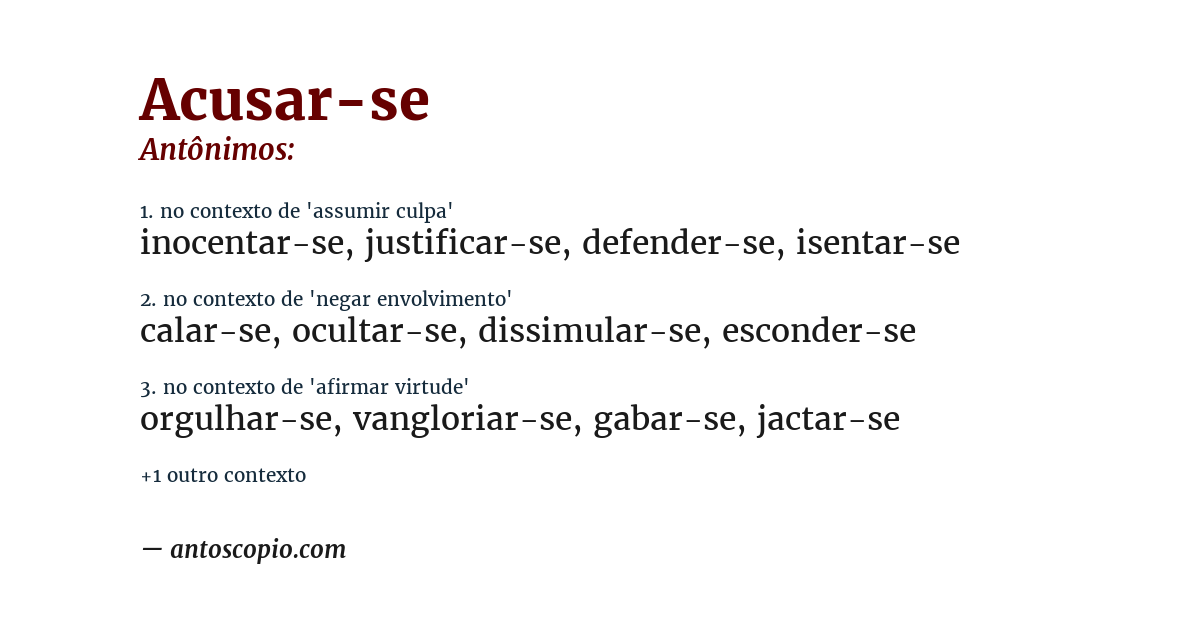 Antônimo de acusar-se