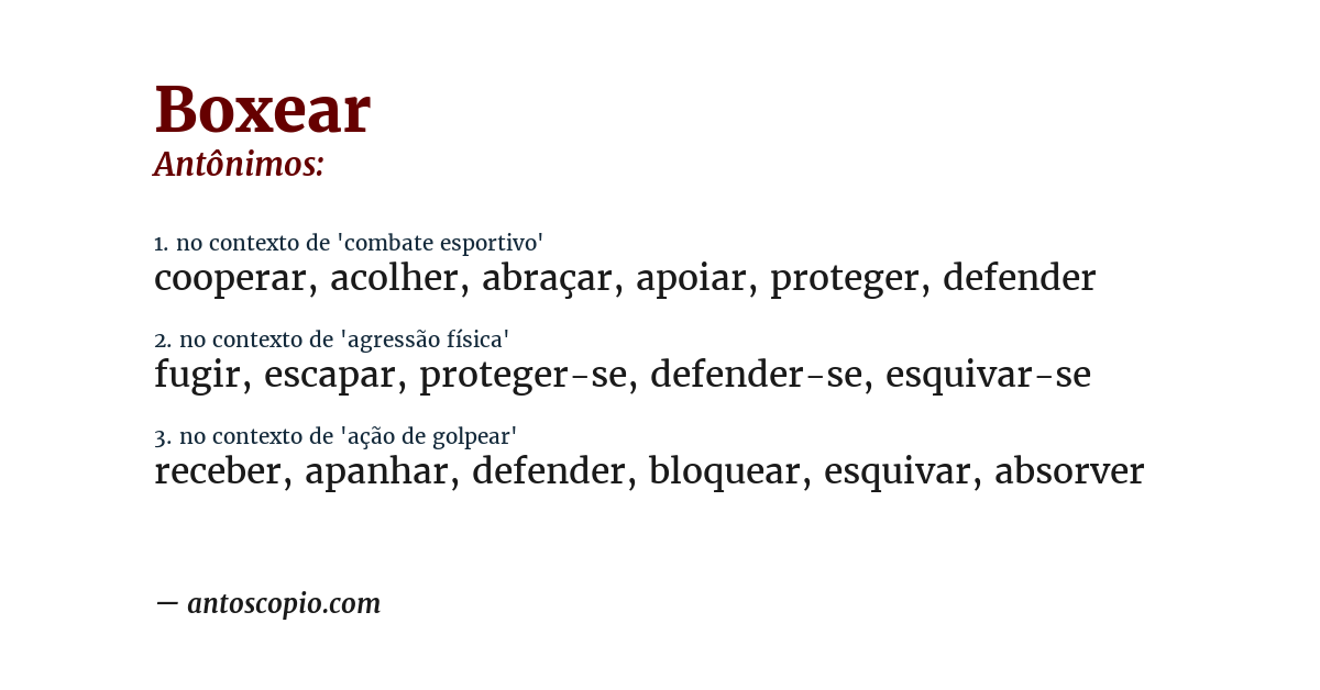 Antônimo de boxear