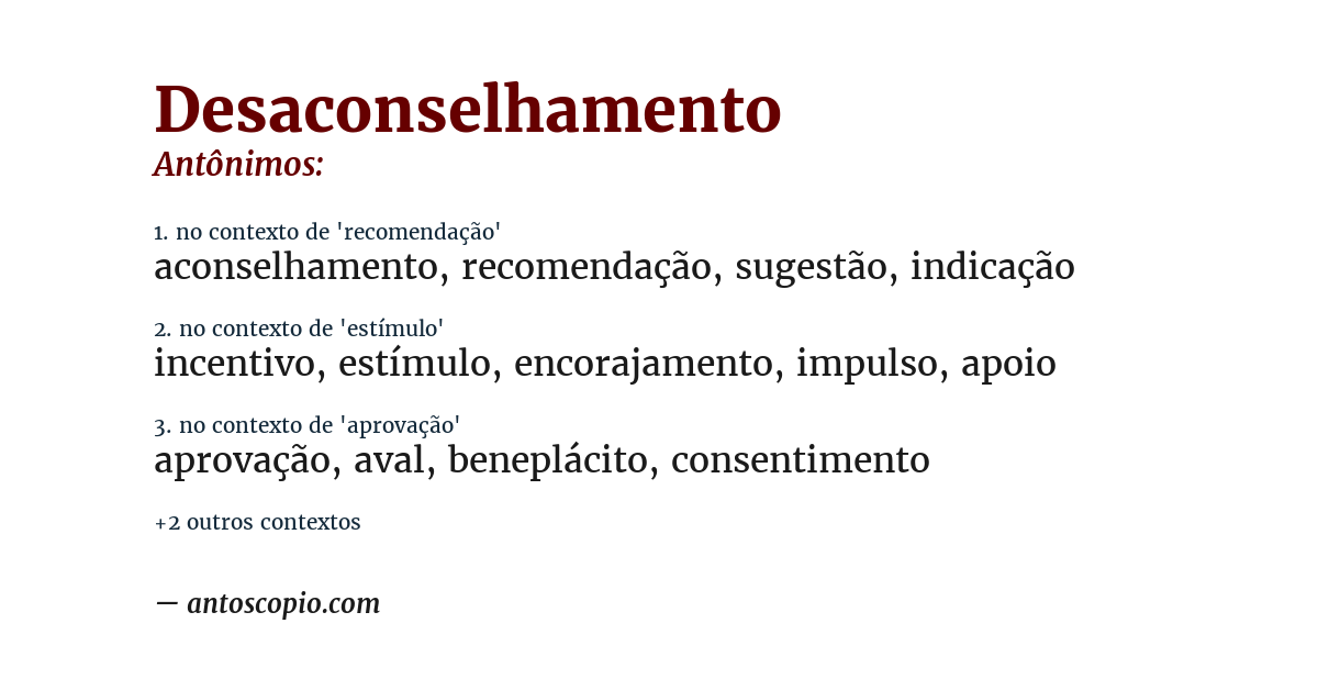 Antônimo de desaconselhamento