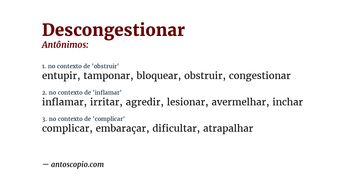 Antônimo de descongestionar