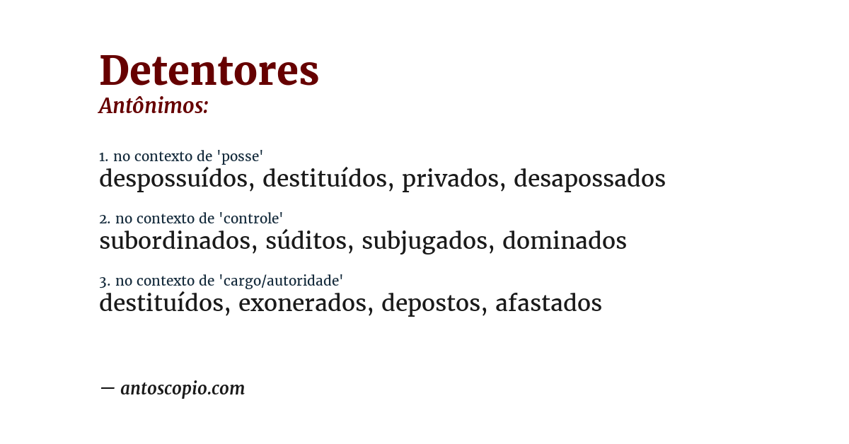 Antônimo de detentores