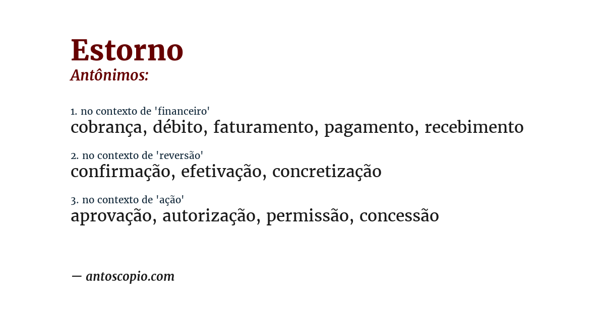 Antônimo de estorno