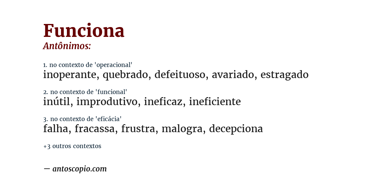Antônimo de funciona