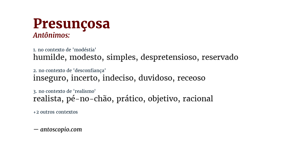 Antônimo de presunçosa