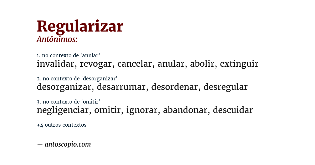Antônimo de regularizar