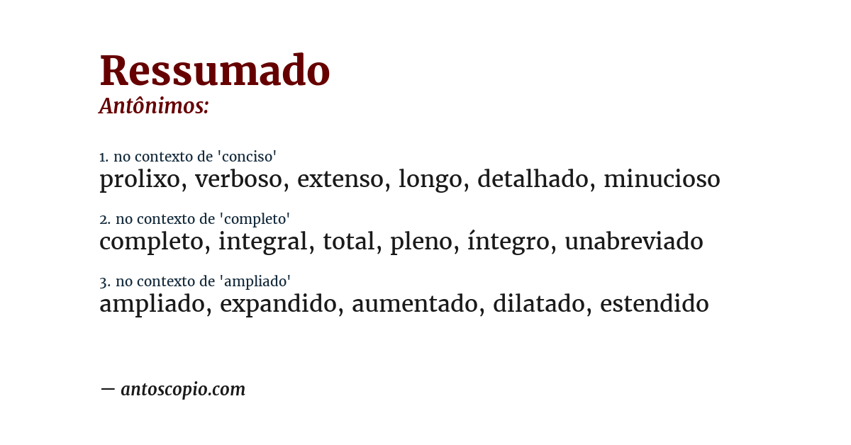 Antônimo de ressumado