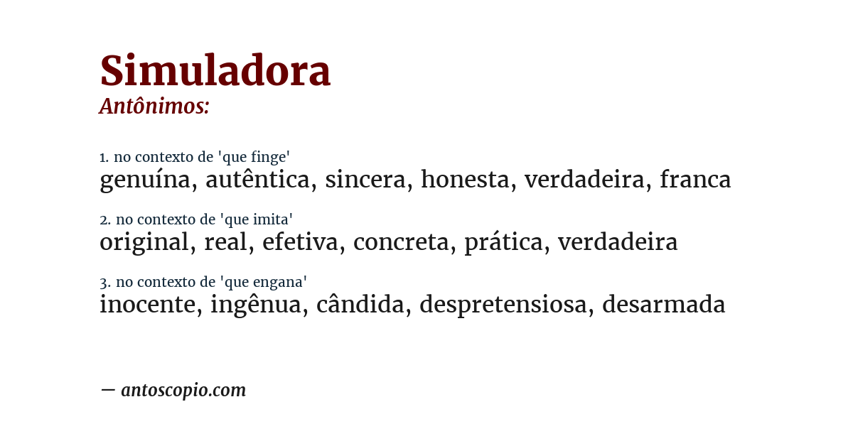 Antônimo de simuladora