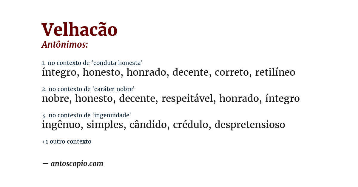 Antônimo de velhacão