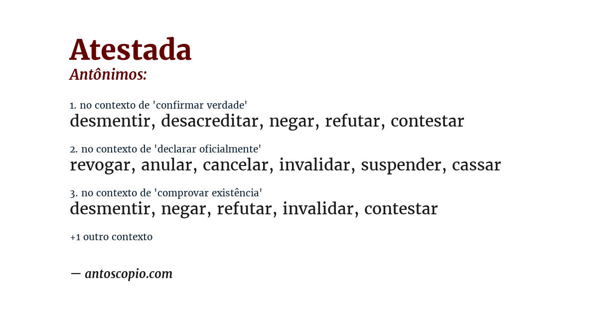 Antônimo de atestada