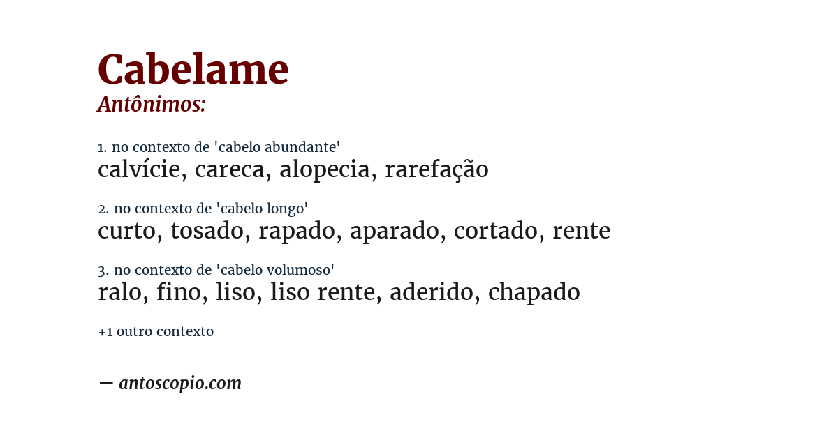 Antônimo de cabelame