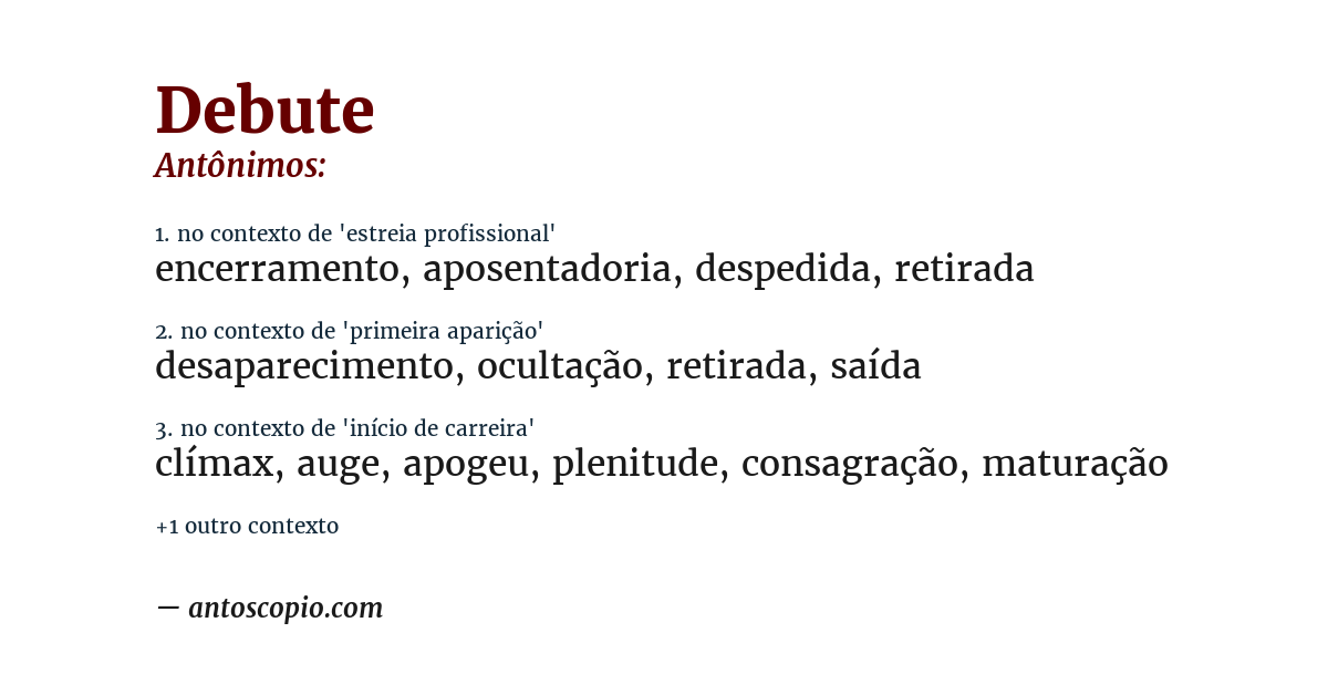 Antônimo de debute