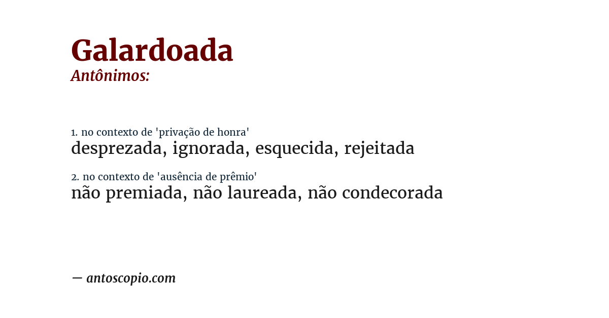 Antônimo de galardoada