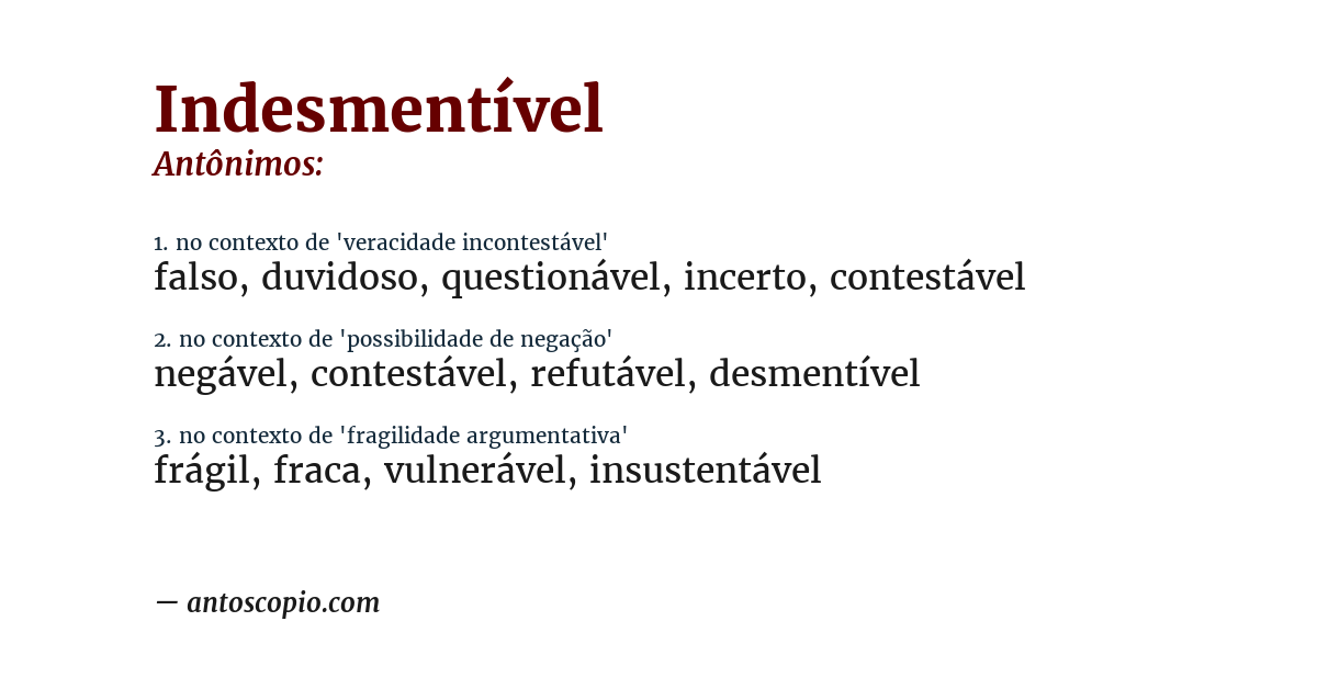 Antônimo de indesmentível