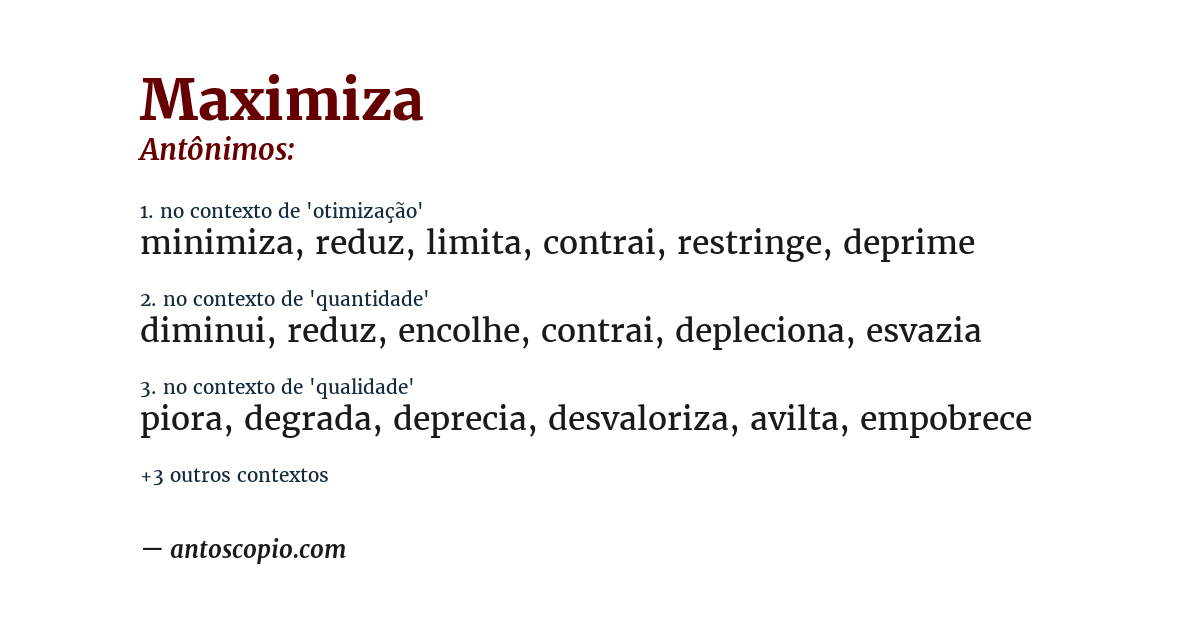 Antônimo de maximiza