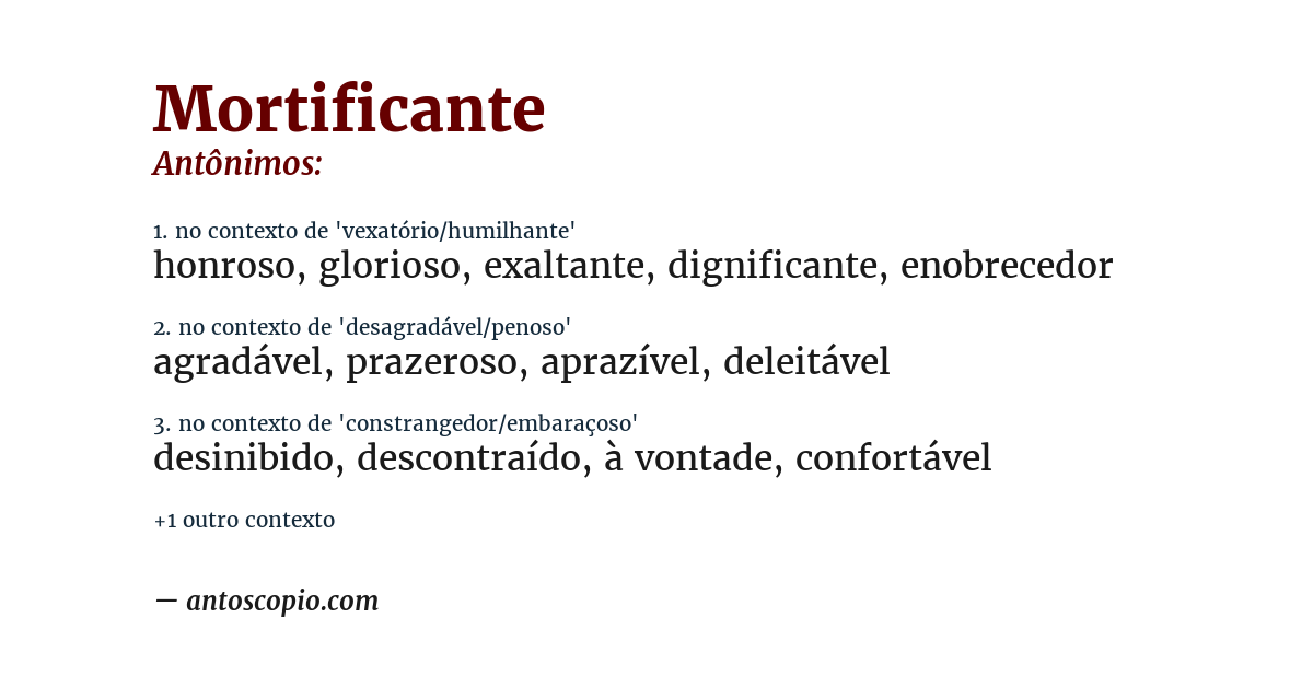 Antônimo de mortificante