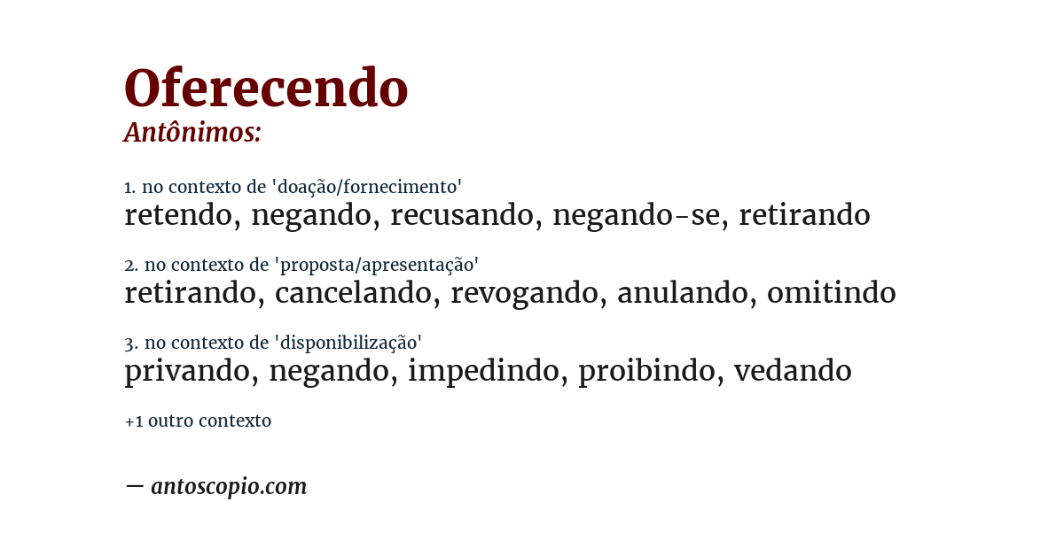 Antônimo de oferecendo