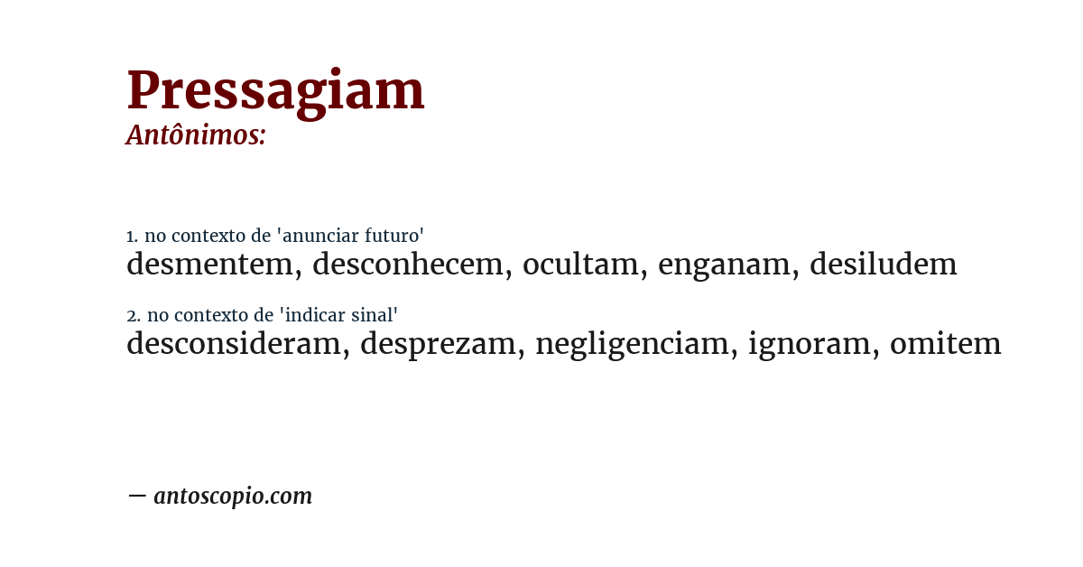 Antônimo de pressagiam