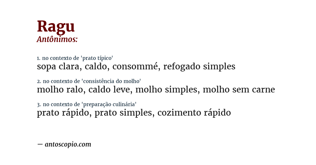 Antônimo de ragu