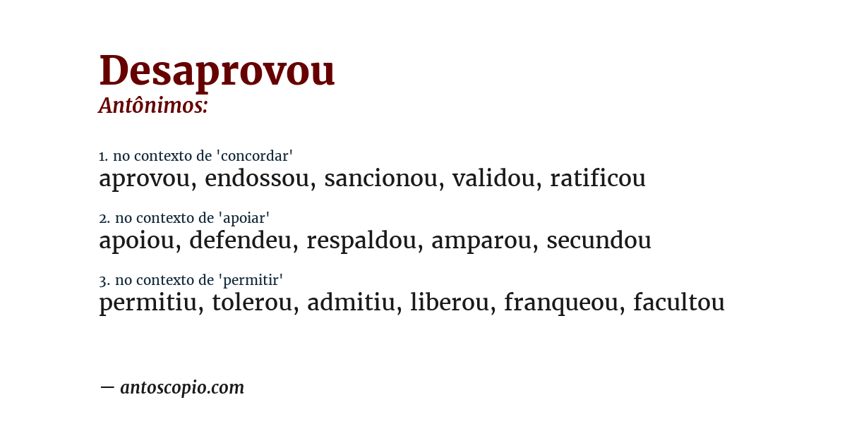 Antônimo de desaprovou