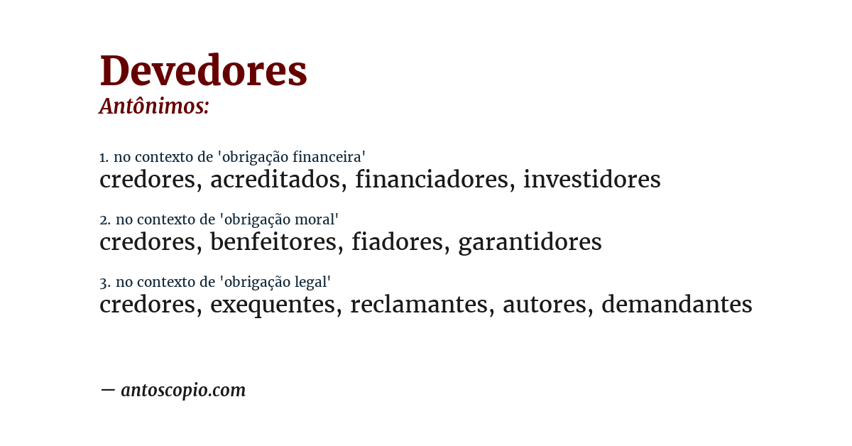 Antônimo de devedores