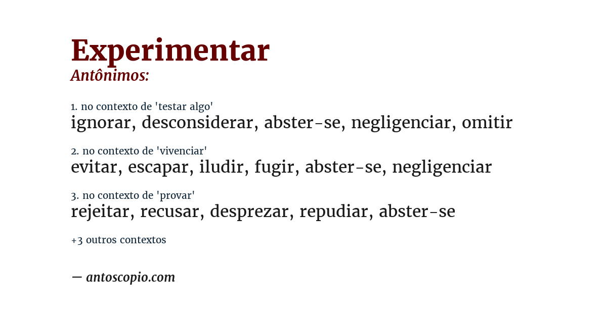 Antônimo de experimentar