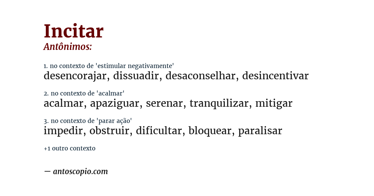 Antônimo de incitar