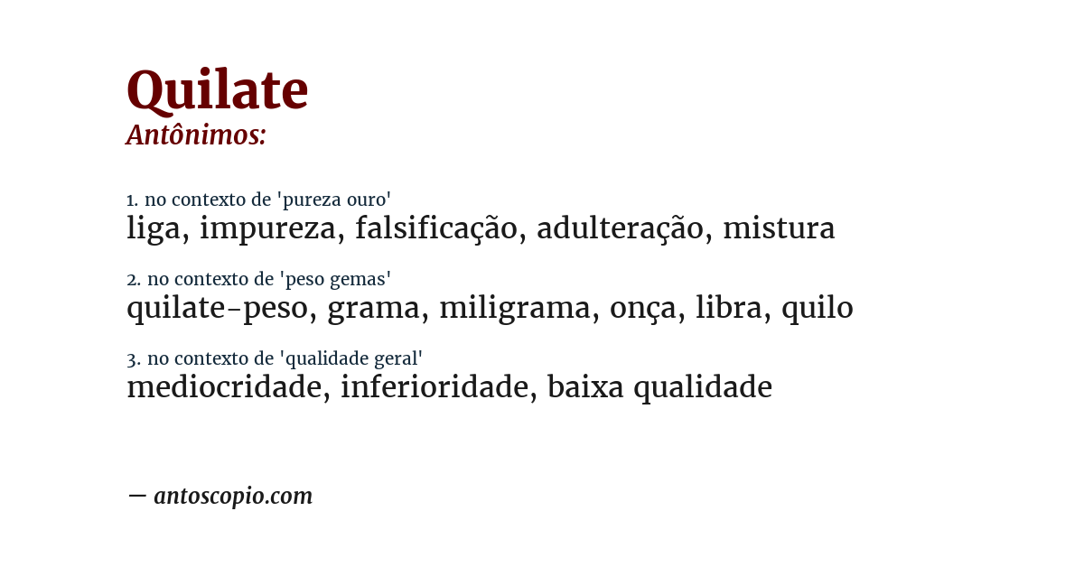 Antônimo de quilate