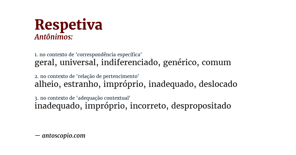 Antônimo de respetiva
