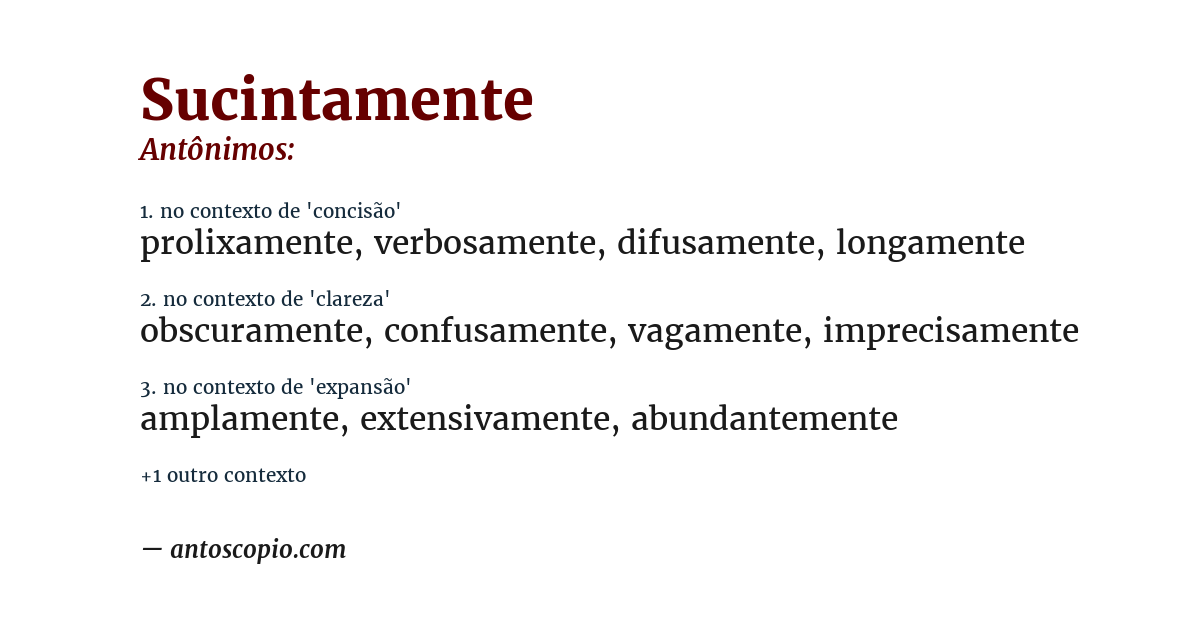 Antônimo de sucintamente