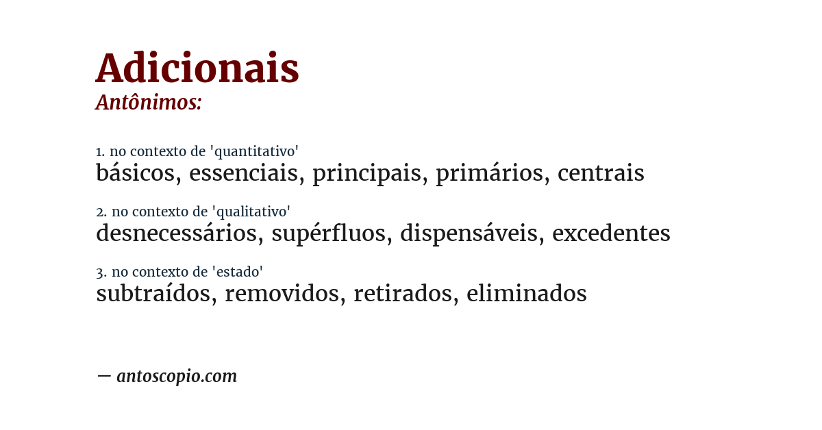 Antônimo de adicionais
