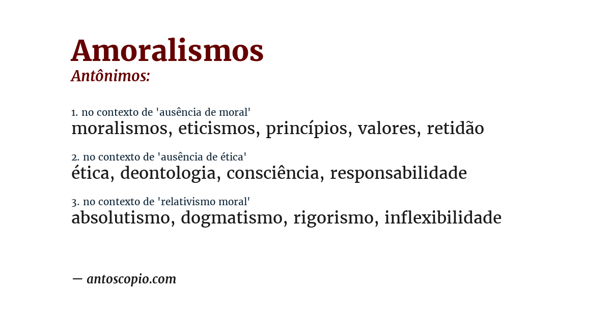 Antônimo de amoralismos