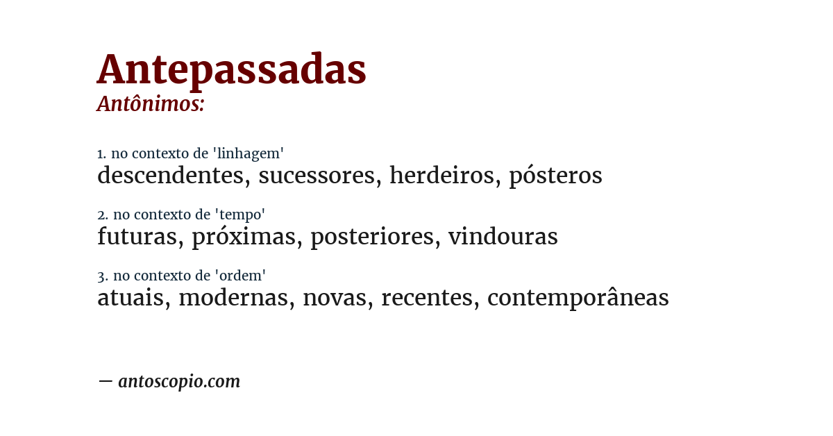 Antônimo de antepassadas