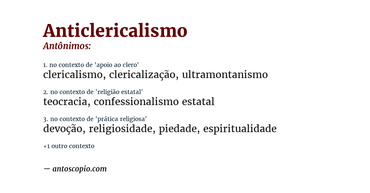 Antônimo de anticlericalismo