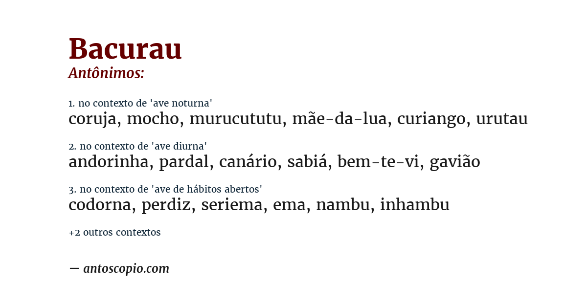 Antônimo de bacurau
