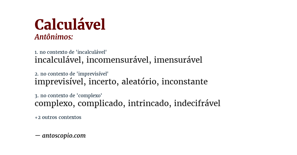 Antônimo de calculável