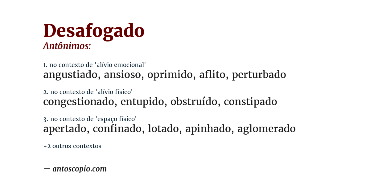 Antônimo de desafogado