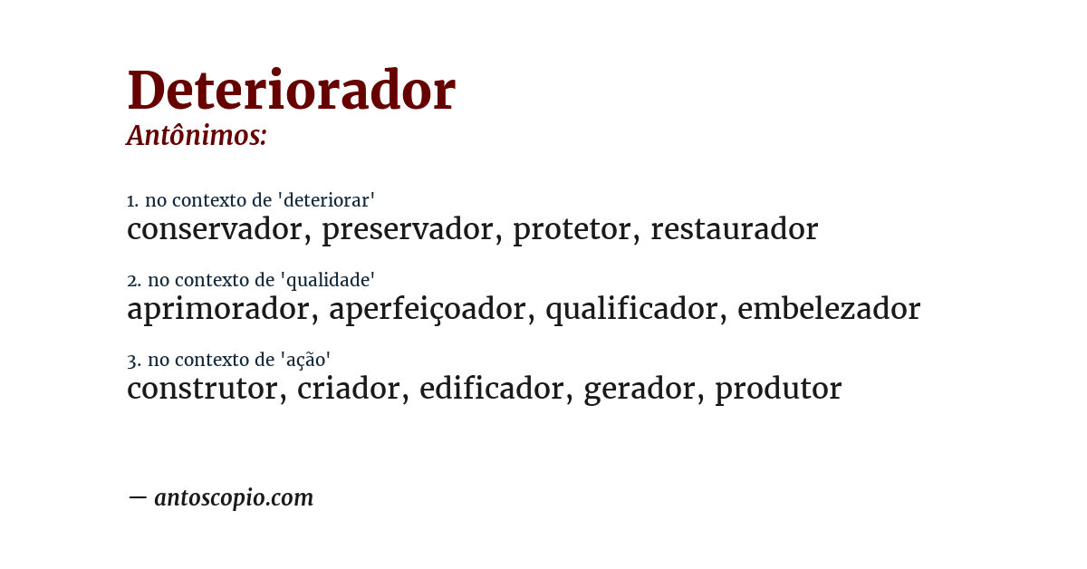 Antônimo de deteriorador