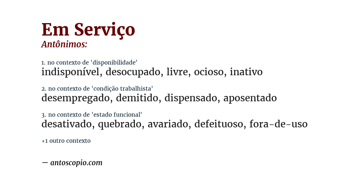 Antônimo de em serviço